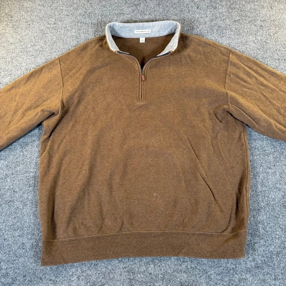Peter Millar Mens Brown 100% Cotton Quarter Zip Pullover Sweater Large L #3340